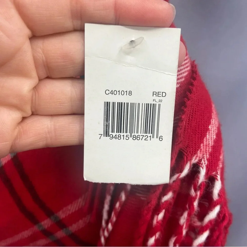 NWT Red Tartan Plaid Acrylic Scarf with Fringe Made in Italy
